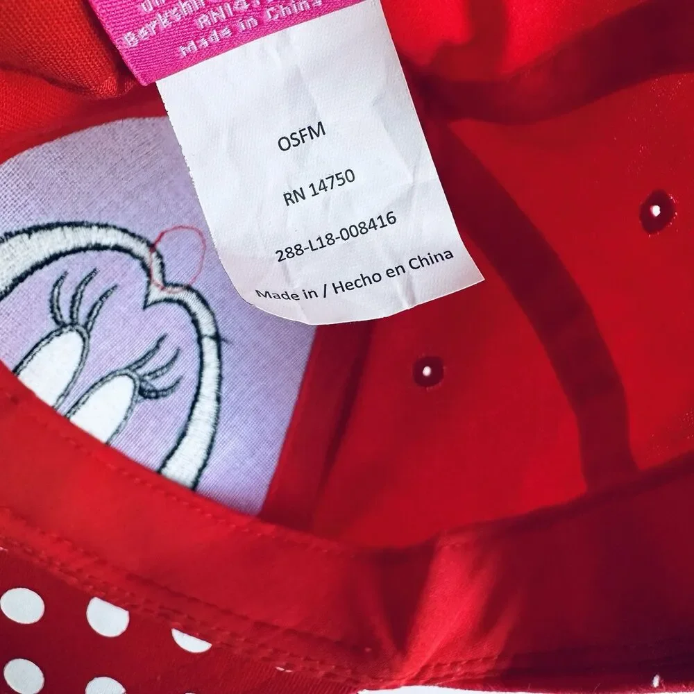 DISNEY MINNIE MOUSE Hat Polka Dot Girl's Red White Polka Dot Cap Adjustable